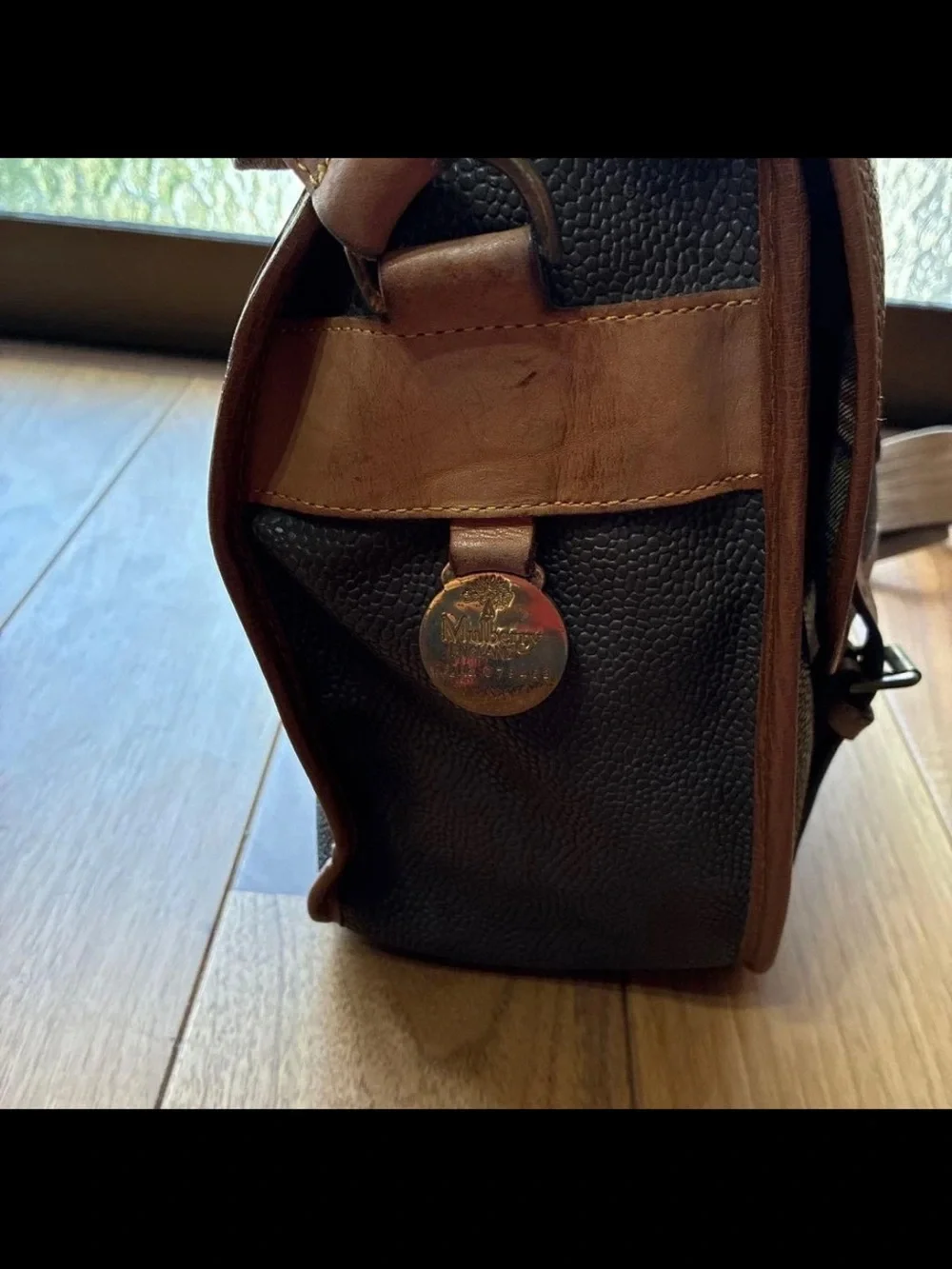 Mulberry Dark Brown Canvas Messenger with Tan Leather Trim